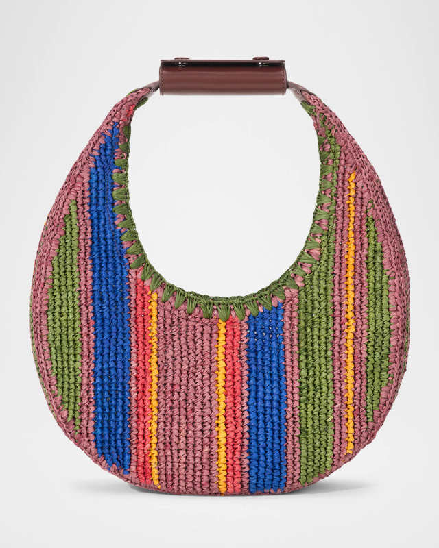 Moon Multicolor Striped Raffia Shoulder Bag